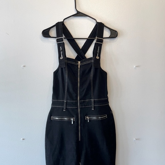 Black Denim Zip-up Overalls - Picture 1 of 5